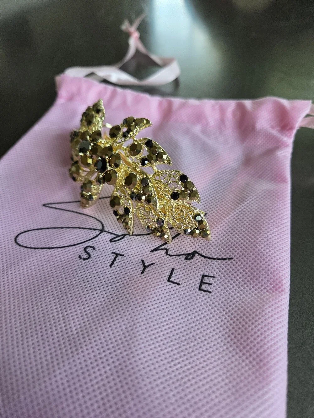 Soho Style Crystal Studded Leaves  Bouquet Barrette New Bridal Whimsical